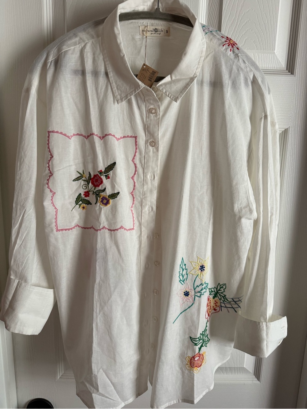 NWT NATURAL LIFE Barcelona Embroidered Cotton Button-Down Shirt - Picture 4 of 9